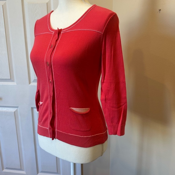 New York & Company Pink Red Button Front Cardigan Sweater XS - Picture 5 of 7